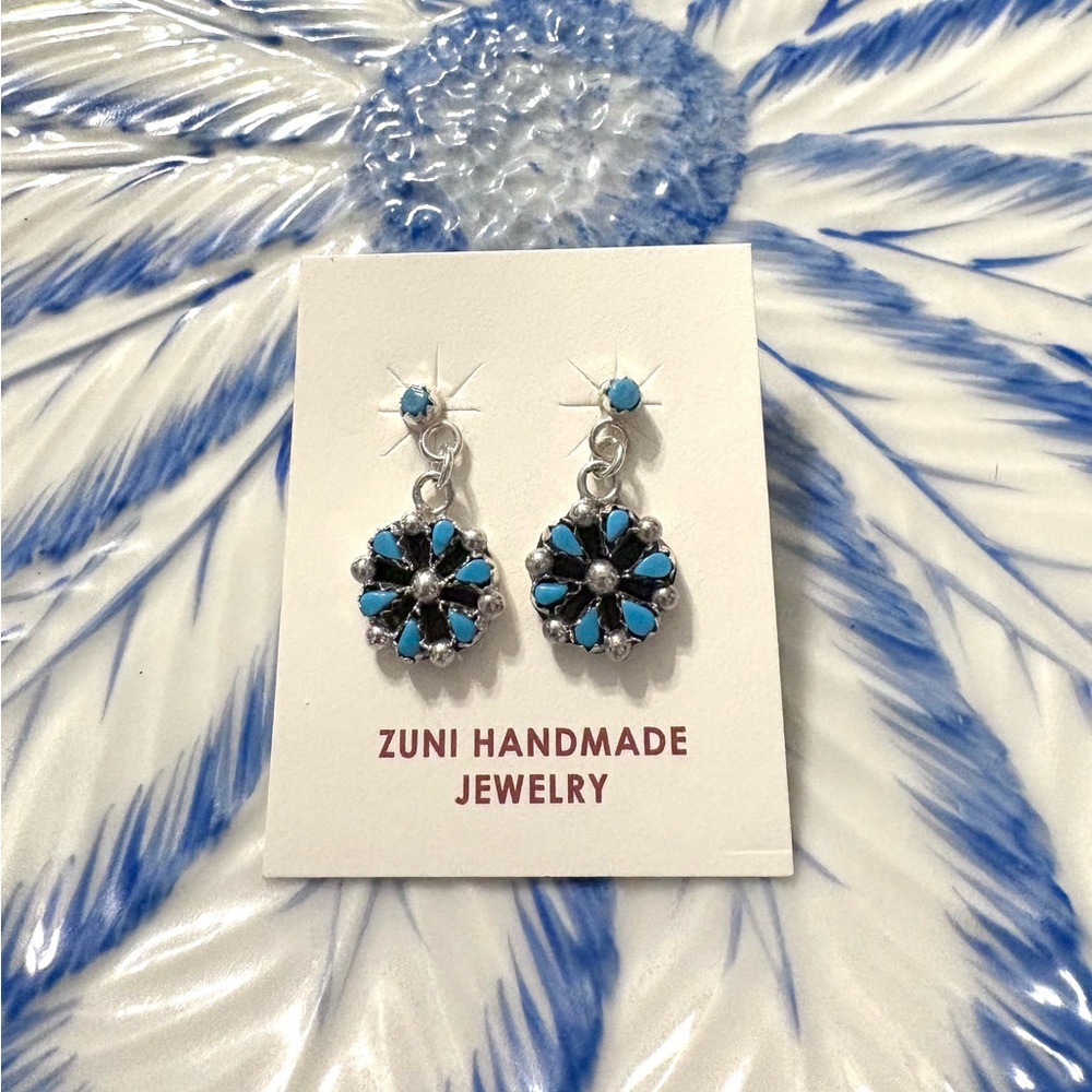 Zuni Handmade Turquoise and Sterling Silver Earrings